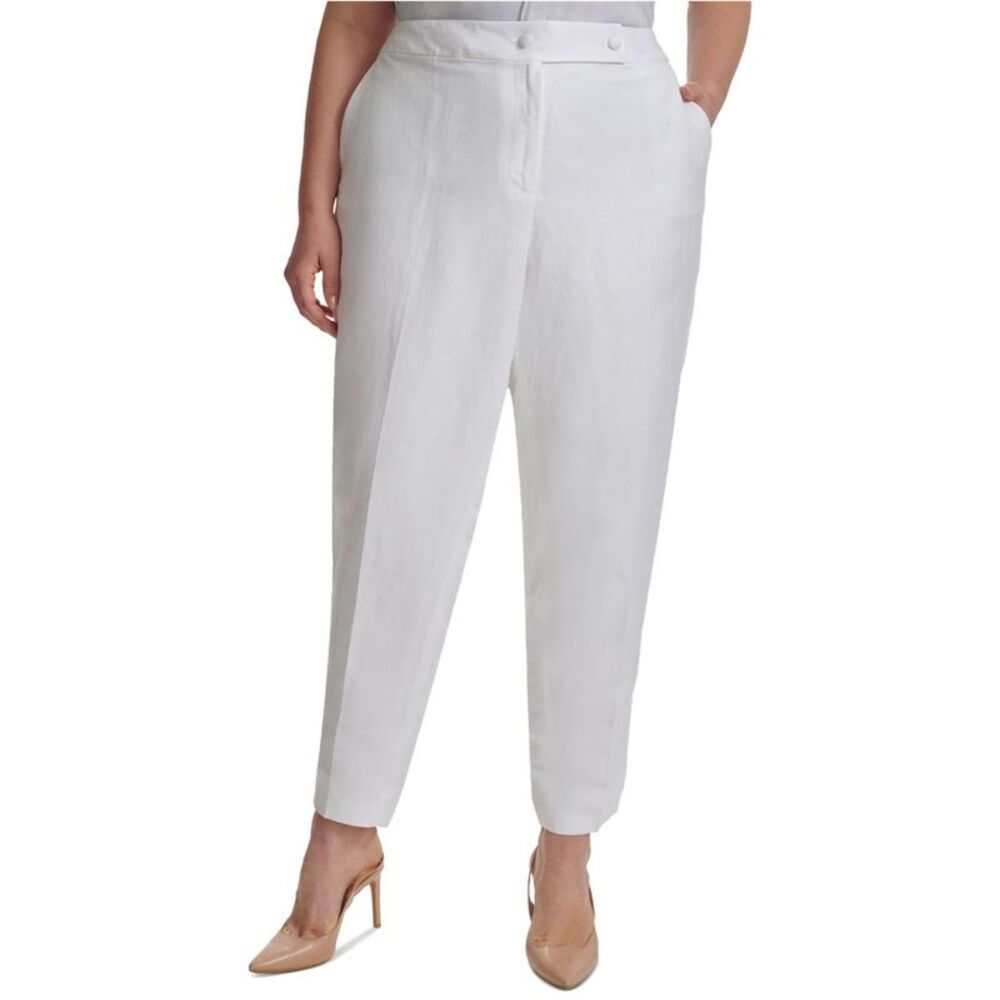Calvin Klein Womens Slim Leg Dress Pants, White, Plus Size, 16W, DM